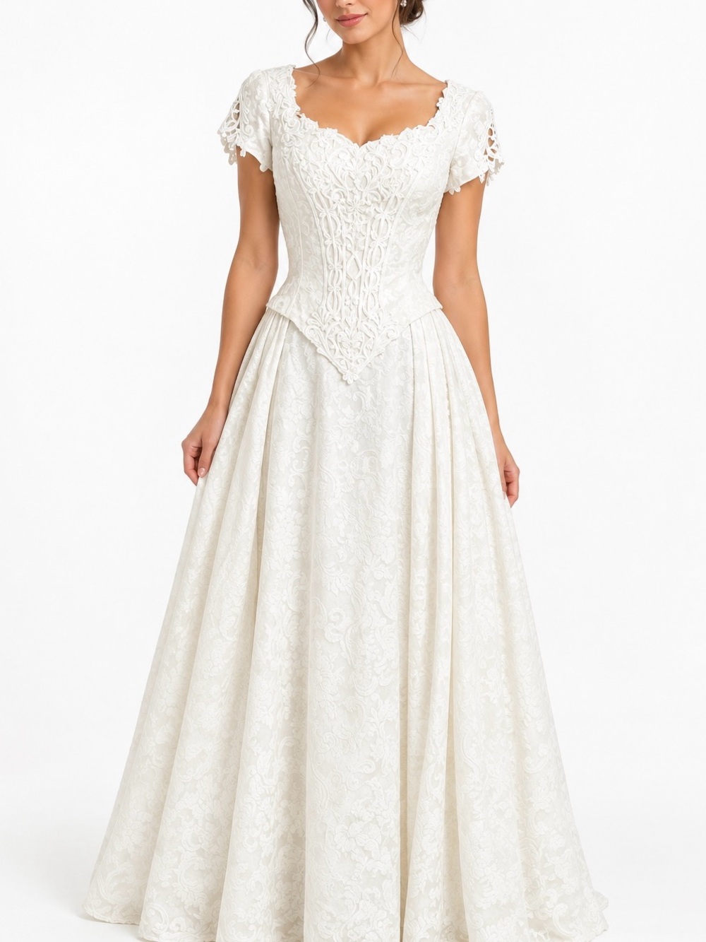 VTG Jessica McClintock Cottagecore Brocade Basque Waist Wedding Dress Size 8